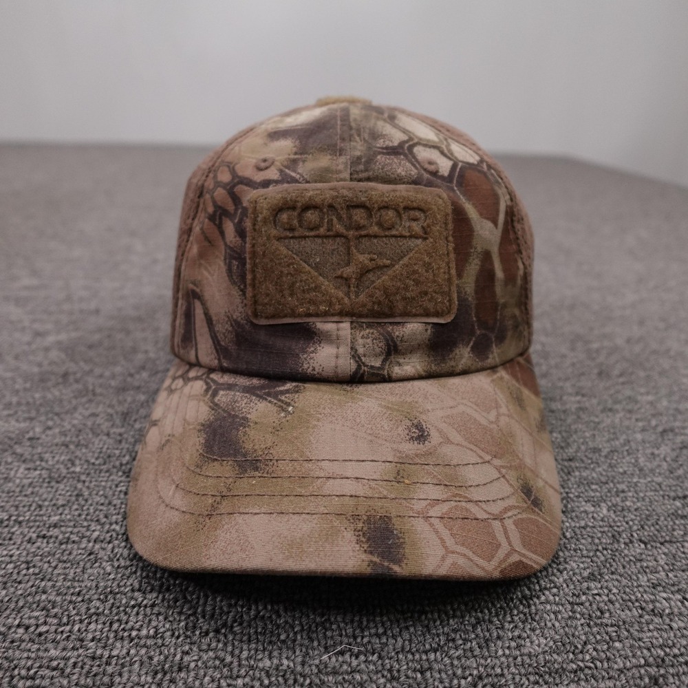Condor Hat Cap Strap Back Mens One Size Brown Camo Patch Tactical Mesh Baseball
